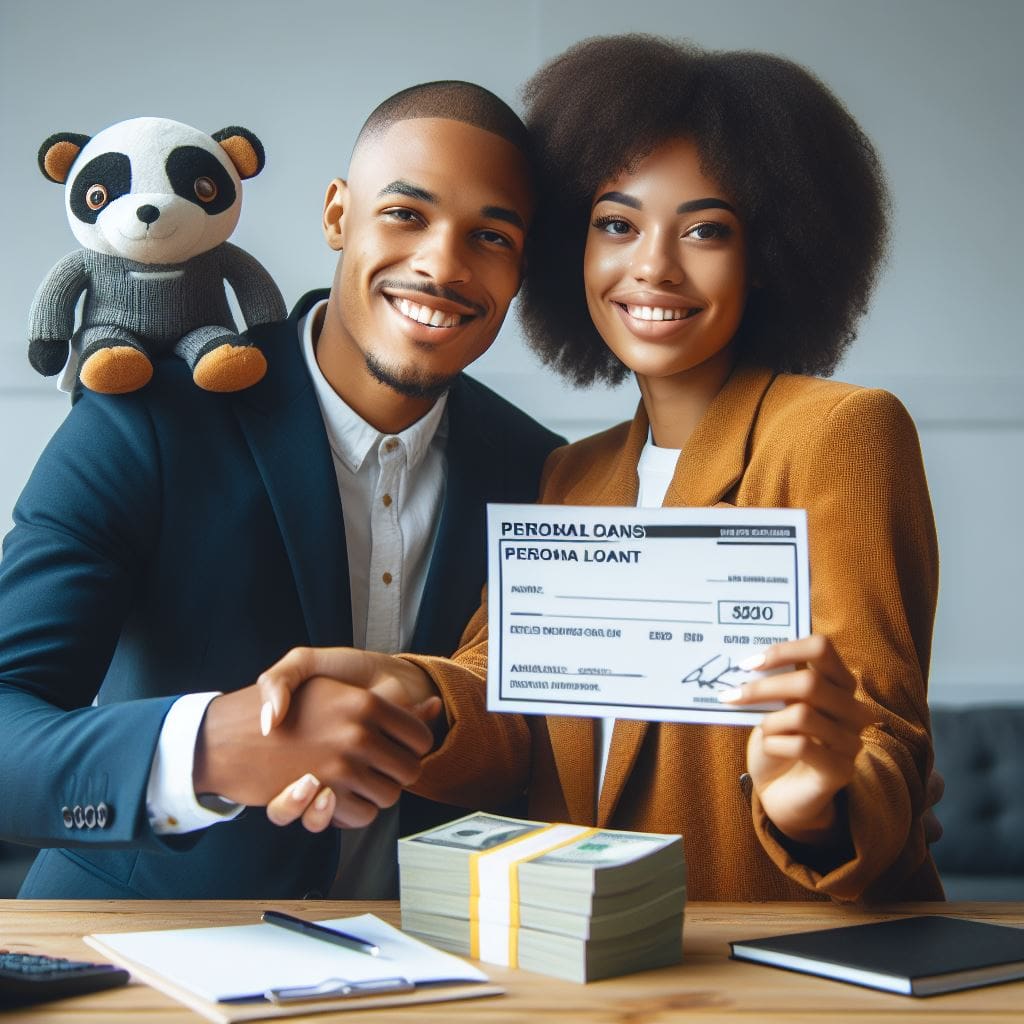 A happy couple gwetting a cheque for their loan