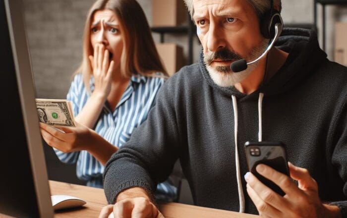woman with look of horror at being scammed