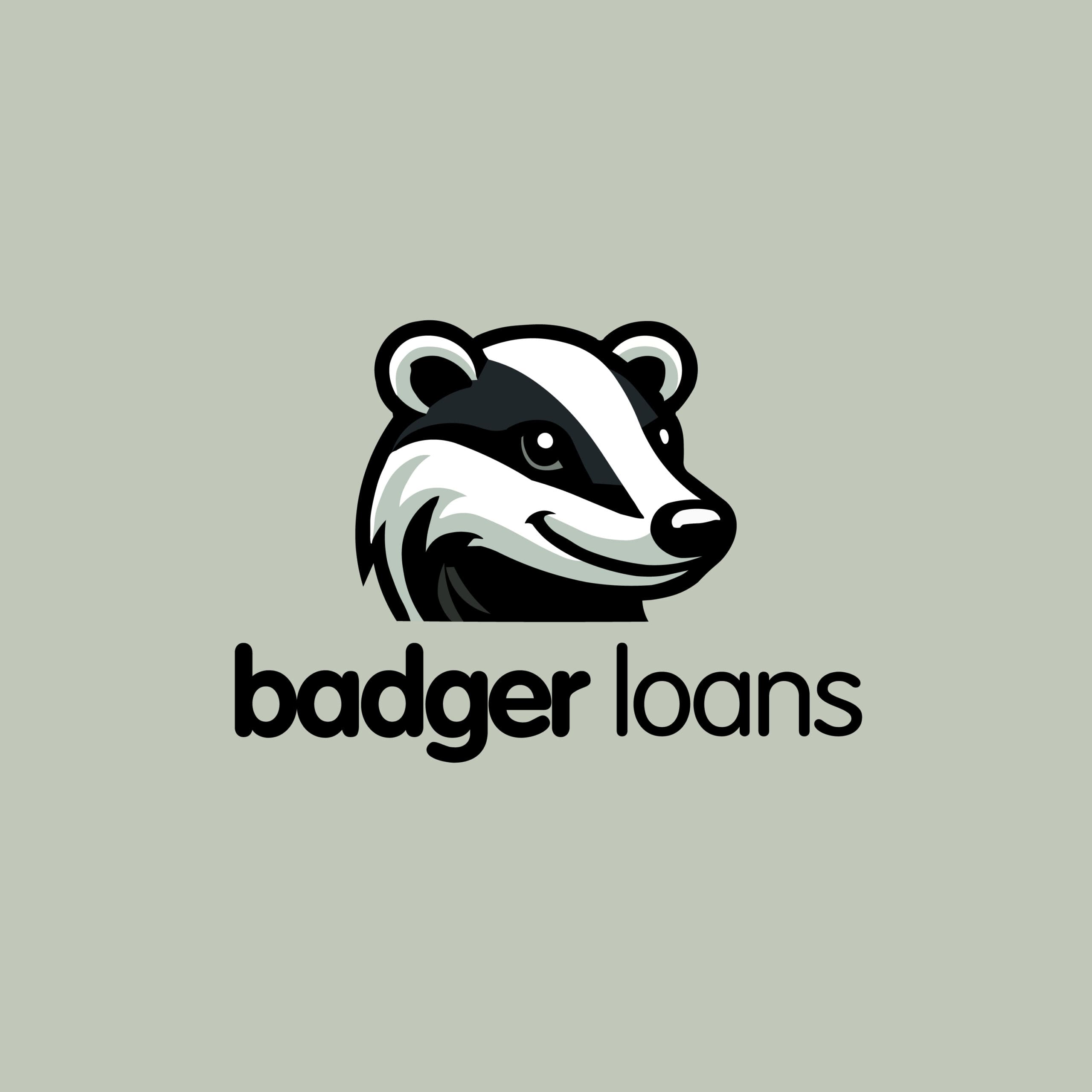 badger loans smiling badger looks right. Black on green